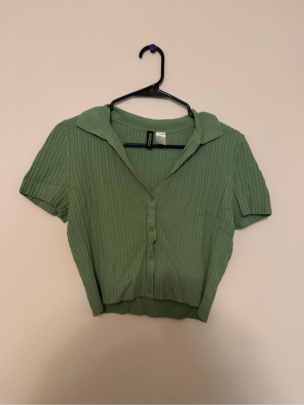 H&M Ribbed Polo Crop Top in Light Green